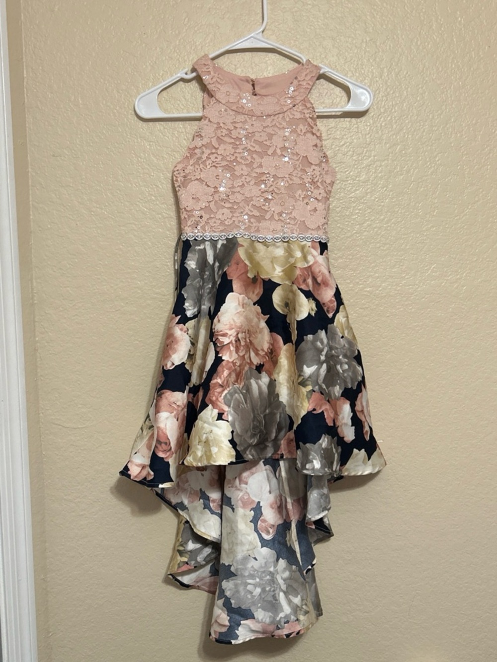 Speechless Girls Sparkling Lace-Floral Hi-Lo Formal Dress Size size 7